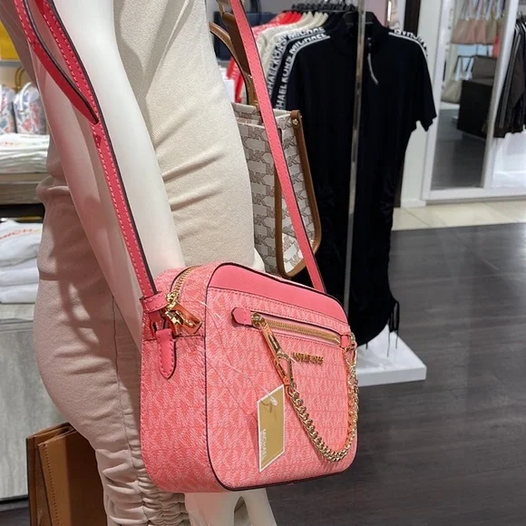 Michael Kors Jet Set Item Large East West Zip Chain Crossbody Grapefruit - Picture 14 of 16